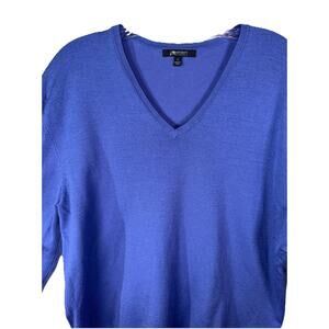 Wool Blend Infinity Apparel Women's XL V-Neck Pullover Sweater Top Blue Preppy